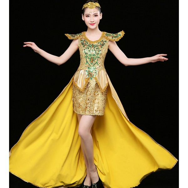 Women's jazz dance costumes gold paillette night club singers host